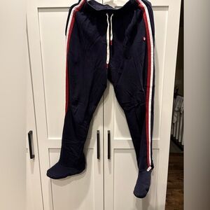 Women’s Feejays Navy Track Pants with Red and White Stripes